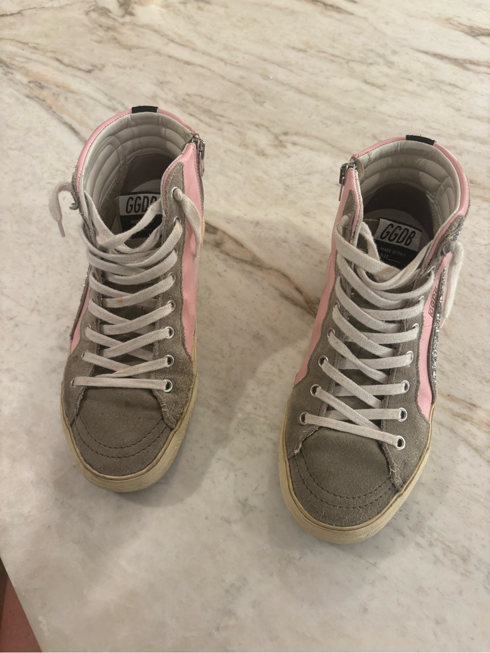 Golden Goose Pink and Taupe High-Top Sneakers